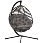 Hängesessel Hängekorb mit Gestell für 1 Person, faltbare Hängeschaukel mit Kissen, Stahl, 126x118x172cm für Garten & Balkon