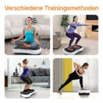 Vibrationsplatte mit 12 Programmen und 99 Intensitätsstufen für effizientes Training / Fitnessplatte inkl. Fernbedienung und 2 Widerstandsbändern / Fett verlieren und Fitnesstraining von Zuhause mit Vibrationsgerät – Bild 7
