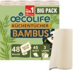 œcolife Bamboo Kitchen Towels, 48 Rolls, 45 Sheets per Roll, 3-Ply, Unbleached Bamboo Pulp with Antibacterial Properties  Amazon.de: Health & Personal Care