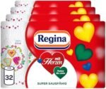 Regina mit Herzen Haushaltstücher - 32 Rollen-Packung (8 x 4 Einzelpackungen), 43 Blatt 3-Lagig, Super Saugfähig, Dick, Beständig, FSC Papier – Bild 2